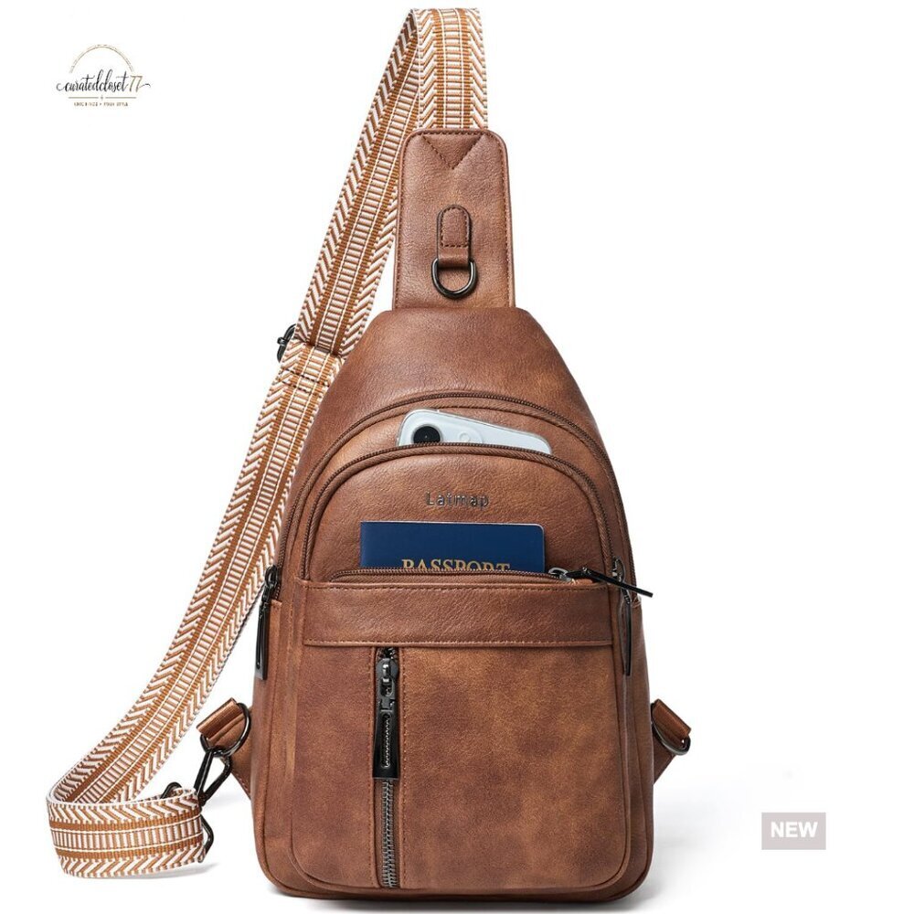 Large PU Leather Sling Bag Crossbody Backpack Fanny Pack Travel Purse